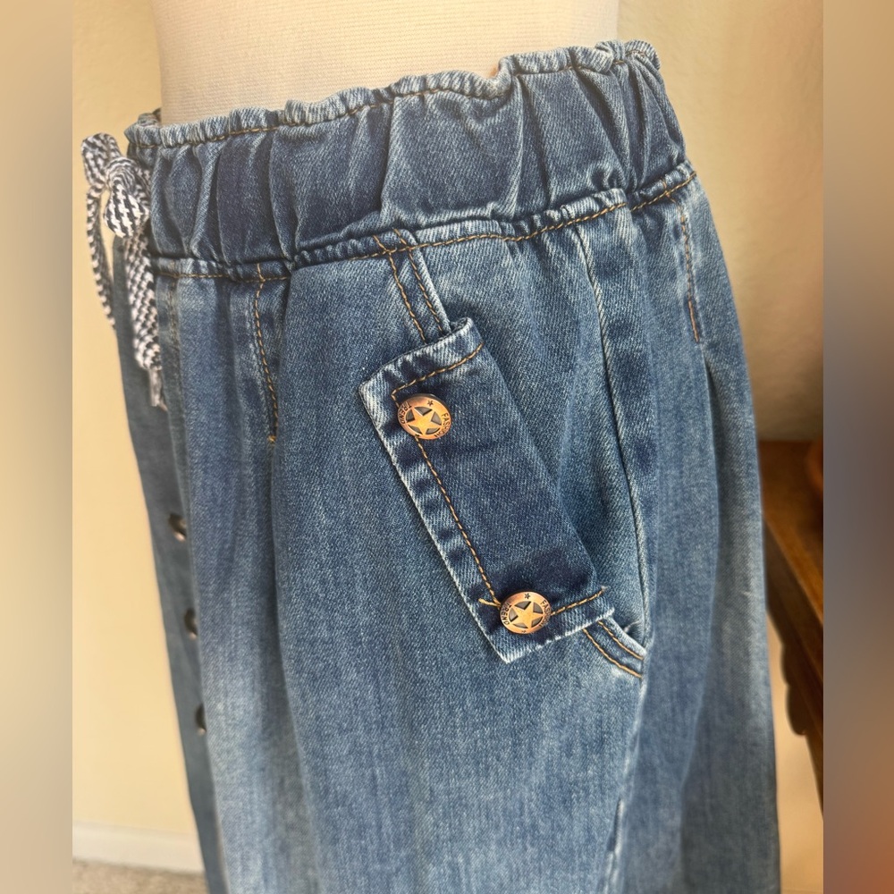 Western‎ prairie Style Denim Midi Skirt with Star Buttons - Picture 9 of 10